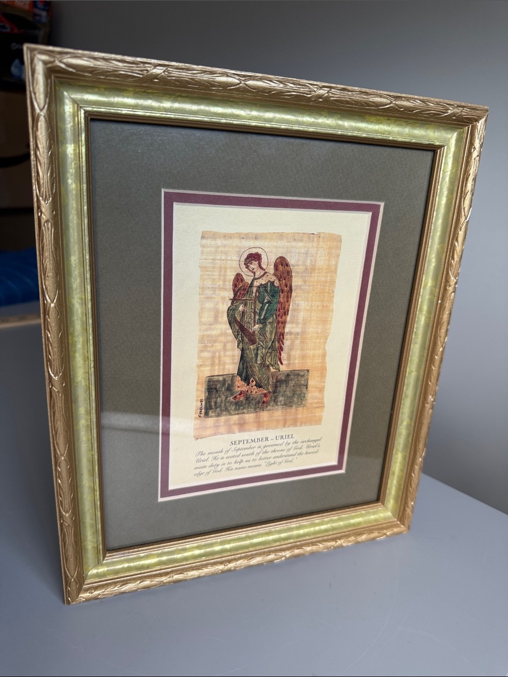 September Angel Month Carol McCrady 11.5 x 9.5" Gold Frame Signed Birthday Print